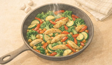 15-Minute Garlic Chicken & Veggie Skillet - фото